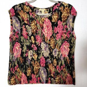 Plisse' Womens Top Sz M Sleeveless Micro Accordion Pleat Pullover Floral VTG